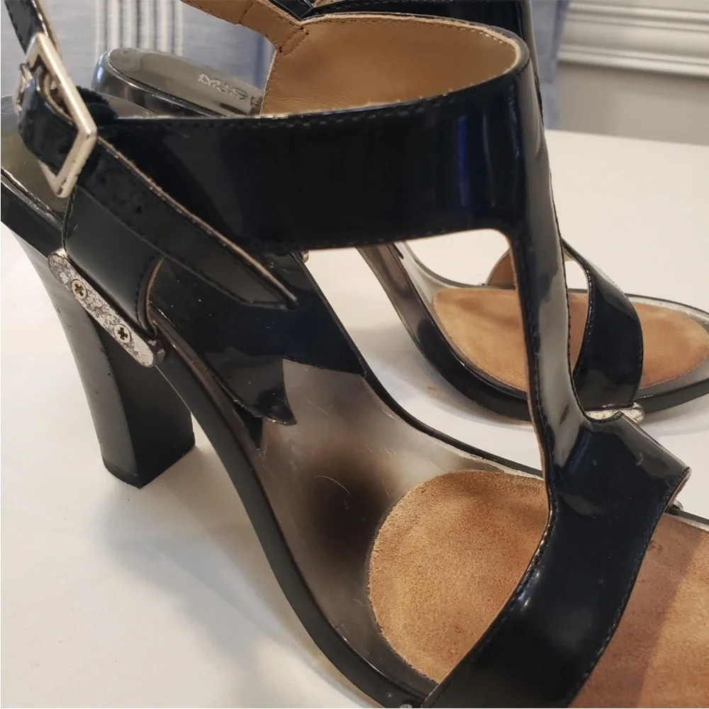 Michael Kors Black Patent T-Strap Heeled Sandals